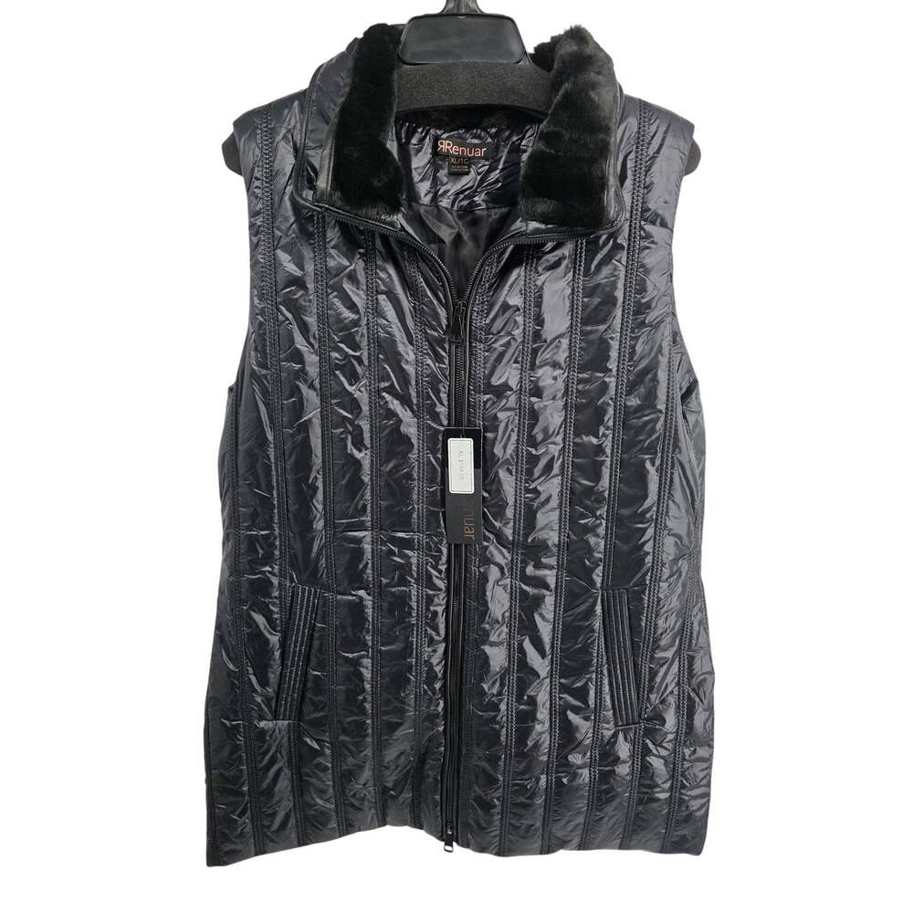 Renuar NEW Black Vest Faux Fur Collar Size XL